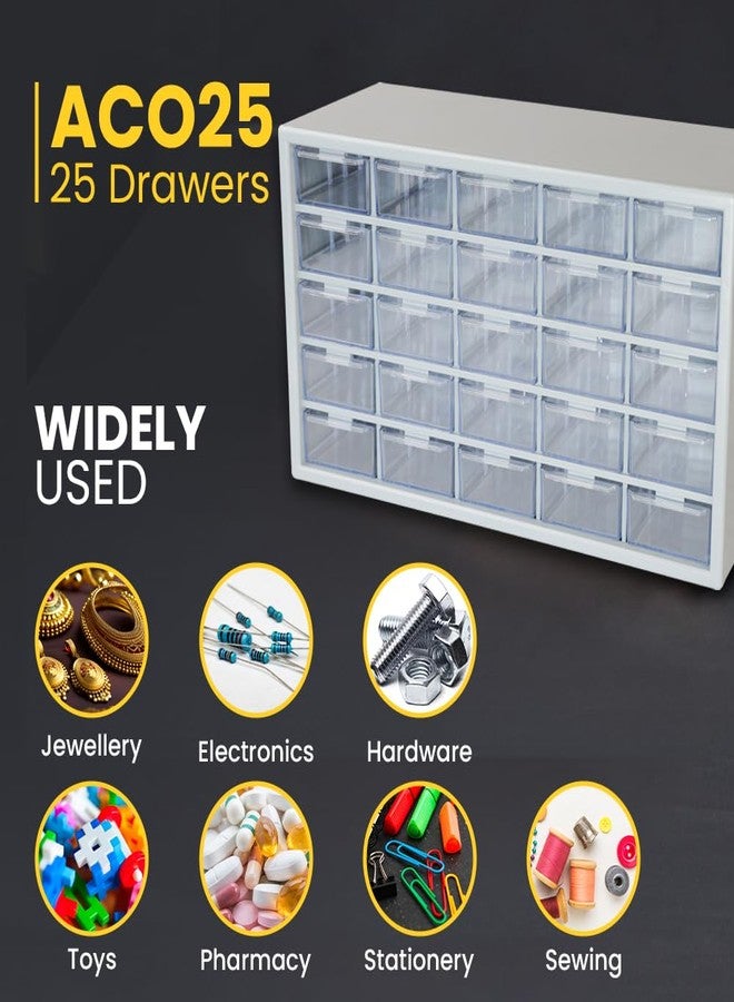 Alkon Polypropylene Component Organiser With Drawers (Aco25) | Small Parts Storage Jewellery Pharmacy Shop Medicine Nuts Screws Bolts DIY Clinic Hospital | Multiple Drawers-25 Drawers - Image 4